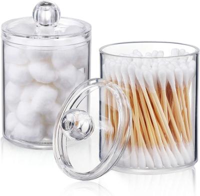 China 4 Pack Qtip Stand Viable Dispenser for Cotton Ball, Cotton Swab, Apothecary Clear Plastic Jar Set for Bathroom Canister for sale