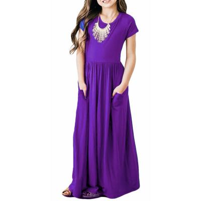 China Anti-allergy Modest Solid Color Casual Long Summer Style Draping Dresses For Women Polyester Soft Solid Pleated Boho Dress Dresses for sale