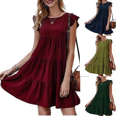 China 2022 Spring Summer Women Solid Color Round Neck Anti-Static Shorts Sheath Cake Dress Women Casual Casual Dress for sale