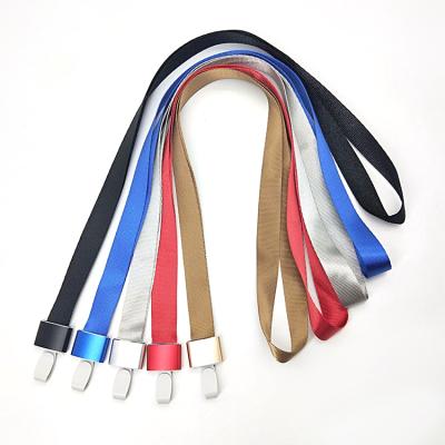 China Formal Colored Wide Flat Card Lanyard Nylon Aluminum Alloy Business Work ID Collar Lanyard for sale