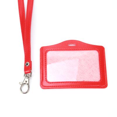 China Custom Eco-frindly PU Business Card Holder with Collar Lanyard Red Wide Card Holder Custom Logo for sale