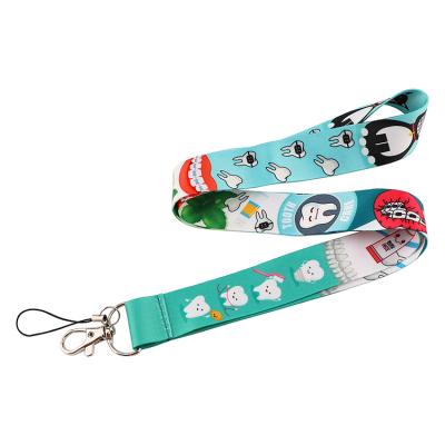 China Polyester Cartoon Dentist Mobile Phone Lanyard Accessories Double-sided Printing Polyester Strap Glass Jewelry Key Chain Pendant for sale