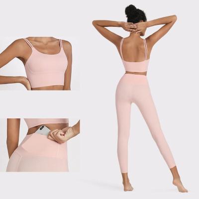 China Breathable High Elastic Yoga Set Clothes Nylon Leggings And Sports Bra for sale