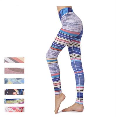 China Multicolor Moisture Wicking Workout Patterned Yoga Pants Rainbow Color Polyester Spandex for sale