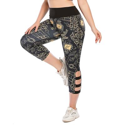 China Oversized Printed Hollow Out Yoga Pants Women Breathable Gym Leggings for sale