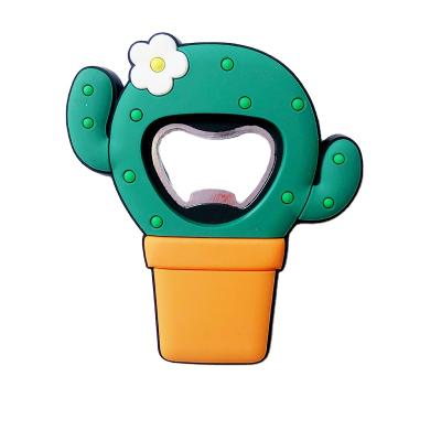 China Europe Cactus Shape Novelty PVC Price Green Soft Plastic Zinc Alloy Cheap Bottle Opener for sale