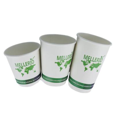 China Mellerio Disposable Biodegradable PLA Coated Disposable Paper Coffee Cup for sale