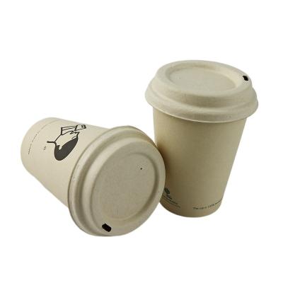 China Customized Wholesale Disposable Biodegradable Sugar Cane Bamboo Fiber Paper Cup With Lid for sale