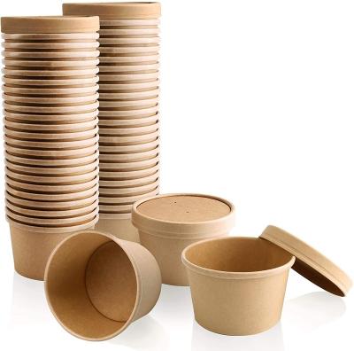 China Recyclable Eco - Friendly Kraft Paper Ice Cream Cups Containers With Lids for sale