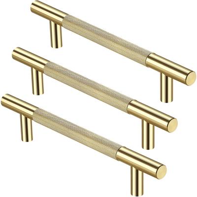 China Knurled Modern Brass Handles Modern Gold Wardrobe Dresser Cupboard Cabinet Door Drawer Furniture Pulls for sale