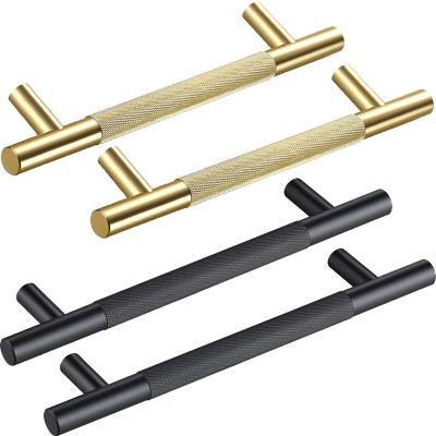 China Modern USA European Style Knurled Black+Gold Color Pull Handle Cabinet Drawer Wardrobe Closet Dresser for sale