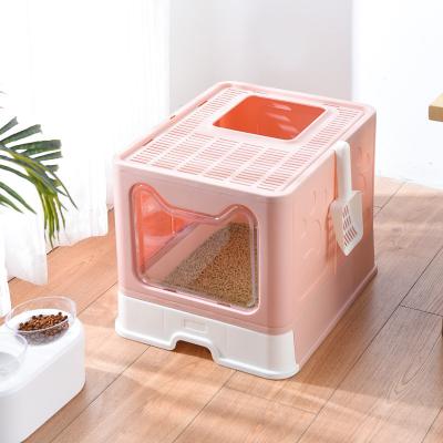 China ABS tragbarer zusammenklappbarer Spitzeneintritt Cat Litter Box 5L mit Tür zu verkaufen