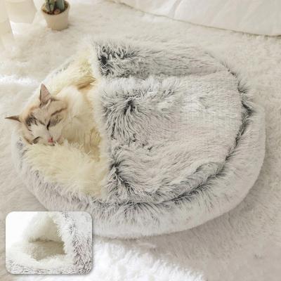 Cina Chunky Plush Hooded Calming Dog inserisce il nido Cat Bed 2 in 1 letto del cane coperto letto del materasso del cane di Cat Cave Donut Cat Bed in vendita