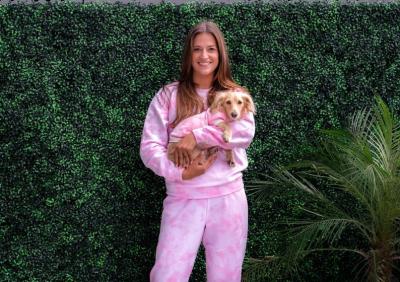 China Pink Tie Dye Matching Pet Owner Set Sweatsuit Dog Hoodie for sale