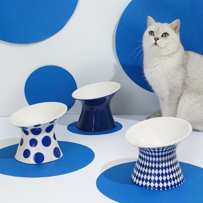 Chine Polka bleue Dot Pet Bowl de l'eau de Diamond Cat Puppy Ceramic Bowls Food à vendre