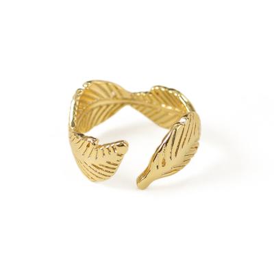 China TRENDY Leaf Shape Personality Rings For Men Women Gold Vintage Hip Hop Ring Hand Ornaments Unique Leaf Open Ring for sale