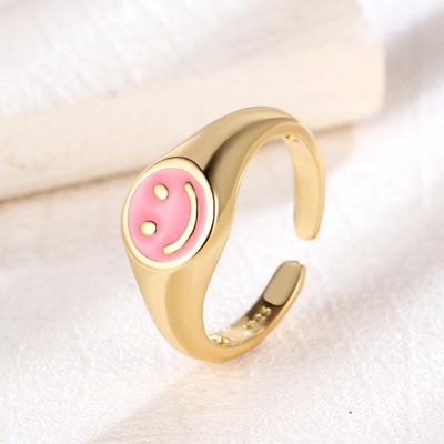 China Trendy Hot Selling Individual Jewelry in Fashion Women's Ring Gilded Smile Enamel Brass Rings for sale