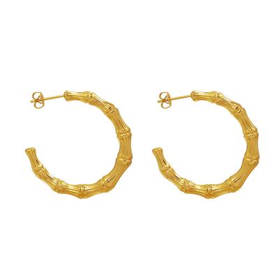 China LANDY 2021 NEW FASHIONABLE geometric c-shaped bamboo earrings titanium steel plated real 18K gold earrings for sale