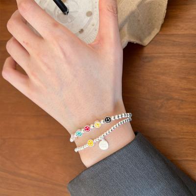 China Fashion / Eco-Friendly S925 Sterling Silver Adjustable Bracelet Colorful Smiley Face Bead Bracelet for sale