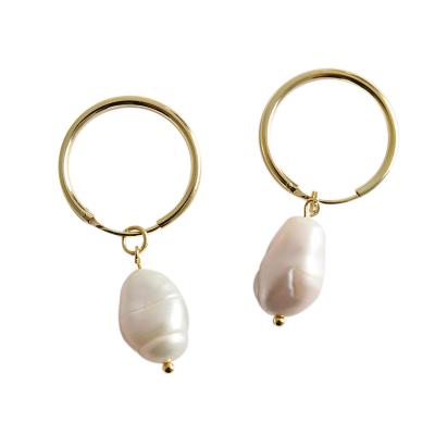 China LANDY S925 Sterling Silver Simple Temperament Geometric Baroque Freshwater Pearl Women's Earrings for sale