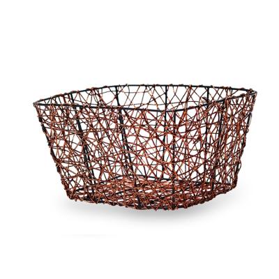 China Home Handmade Paper Organizing Rope Basket Woven Storage Baskets With Metal Frame for sale