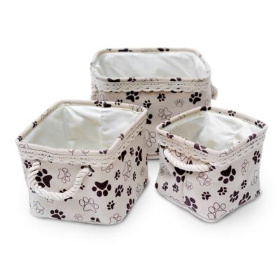 China Sustainable Multifunctional 3 Canvas Storage Basket With Cotton Rope Handlles for sale