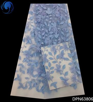 China 2018 Sustainable Beautifical Wedding Cotton Tulle Lace Turquoise Blue Lace Fabric Polyester Lace Fabric DPN638 for sale