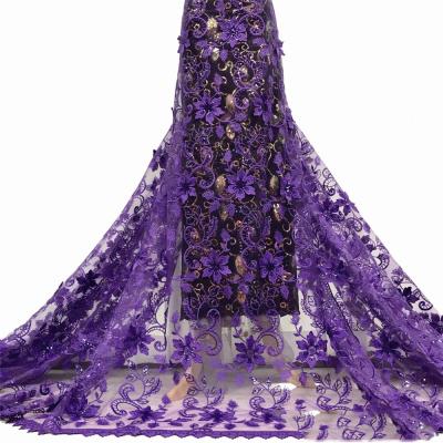 China Viable Sequin Net Dress Embroidery Fabric Curtain Tulle Lace Purple ML5N697 for sale