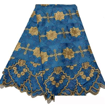 China Beautifical Viable Blue Lace Fabric African Wear For Women Hot Selling Guipure Cord Lace Fabric ML38G189 for sale