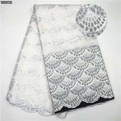 China Viable Sequins Fabric African Tulle Lace Net Fabric Organza Lace Fabric White Top Quality 5yards TCO34 for sale