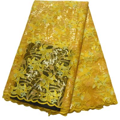 China Viable Beautifical Embroidered Organza Fabric 2019 Yellow Net Organza Tulle ML4O84 Double Sequin for sale