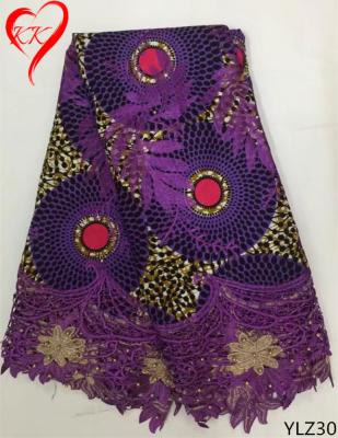 China Viable KK Guipure Wax Fabric African Wax Lace Fabric Embroidery Ankara Fabric With Beads YLZ30 for sale