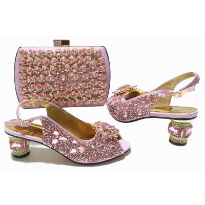 China Other Beautifical Pink Shoes Stones Matching Bags Wedding Comfortable Heel Shoes Shoe Bags Set 14-1 for sale