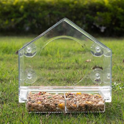 China Stocked Sale Eco Outside Ornamental Garden Food Window Auto Plastic Wild Bird Feeder For African Love Birds Parrot Pigeon for sale