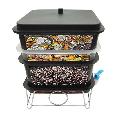 China Home Plastic Composting Garden PP 15L Garden Vermi Soil Disc Set Compost Bed 4 Tray Compost Farm Worm Bin Vermicompost for sale