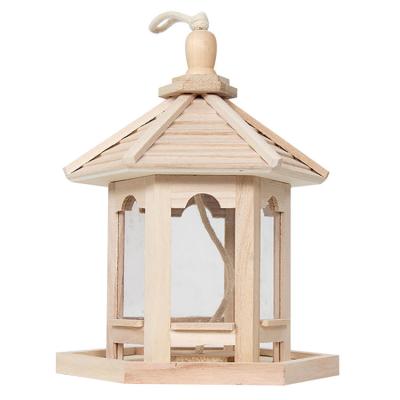 China Stocked Promotional Best Quality Home-shape Wooden Hanging Bird Feeder for sale