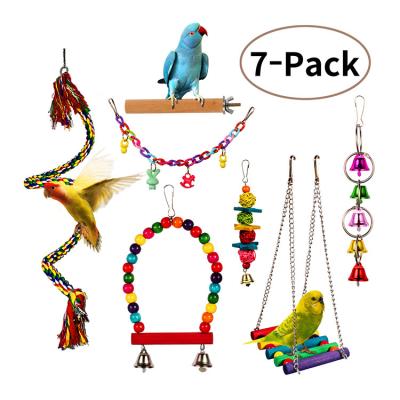 China Large Set Of 7 Pcs Viable Wooden Parrot Triangle Swing Toys Big Birds for sale