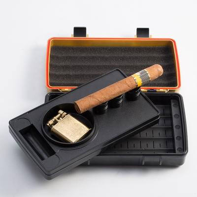 China JIFENG Travel Eco-friendly Manufacturer TZ080 Plastic Cigar Case With Metal Ashtray Cigar Cutter Holder Rest Accessories Lighter Gift Set for sale