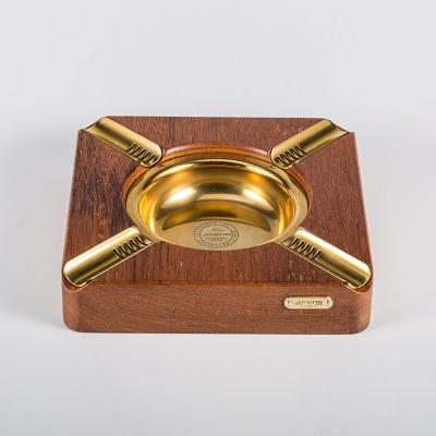 China Wood ; 2019 wooden new luxury square copper and gold wooden cigar ashtray for sale