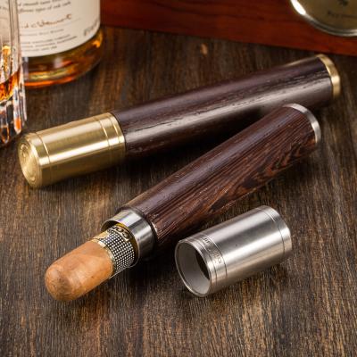 China Wood & Metal Travel Case Stainless Steel Metal Wenge Cigar Tube Holder JF-HY D3*H18cm JIFENG for sale