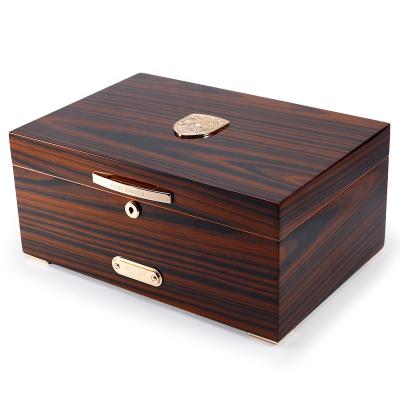 China JIFENG H5 41*28*18cm 100 Cigars Humidor Wood Box Sandalwood 8kg Glossy Black Cedar Luxury Handmade Elegant Design for sale