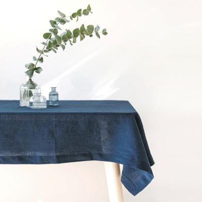 China Antimicrobial 100% Pure Washed Linen Tablecloth Plain Solid Colors Hand Made French Blue Table Cover Viable for sale