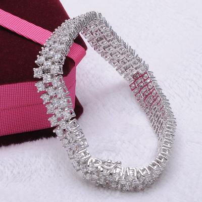 China Daity Crystal Diamond Bridal Jewelry Cubic Zircon 3 Row Tennis Brass Bracelet for sale