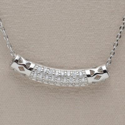 China Unisex Brass Silver Plated CZ Setting Tube Pendant Necklace for sale