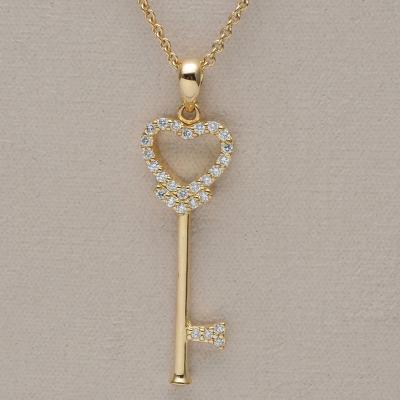 China Fashion Brass CZ Pave Zircon Rose Gold Key Pendant Necklace for sale