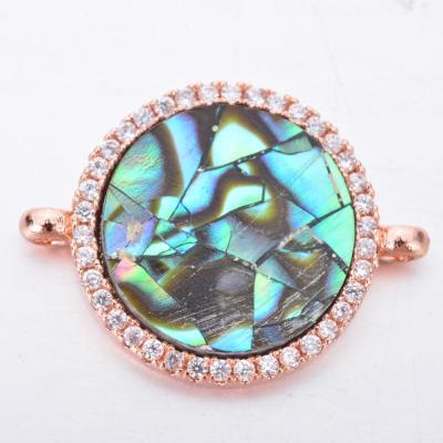 China Popular round pendant with abalone shell, micro pave set plating round charms with sea shell charm for sale