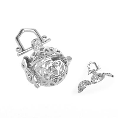 China New Design 15*21mm Wholesale Brass Silver Open Cage Bead Jewelry Pendant for sale