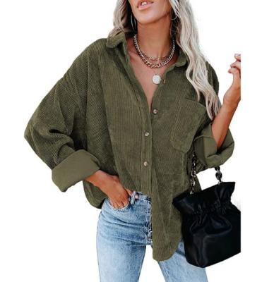 China Women Breathable Corduroy Shirts Casual Long Sleeve Button Down Blouses Jacket Tops Oversized Tops for sale