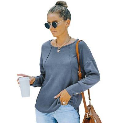 China Breathable Women Crew Neck Solid Color T-shirt Spring Fashion Long Sleeve Tees Tops Loose Women Shirts for sale