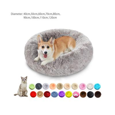 China Custom Made Waterproof Warm Round Dog Canvas Donut Luxury Fluffy Fur Pet Bed Cat Nest for sale